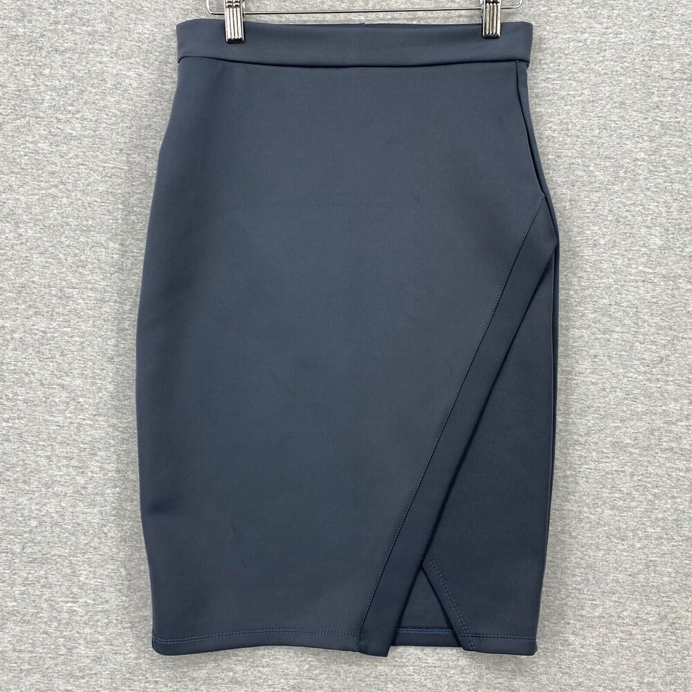 J Tomson Skirt Womens Medium Dark Gray Split Faux Wrap Pencil Stretch Soft